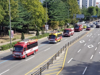 노원소방서, 소방차 통로확보를 위한 길터주기 훈련